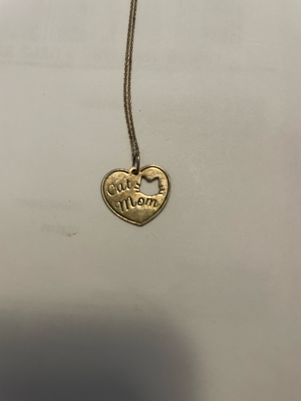 Heart "Cat Mom" Pendant Necklace in Gold Tone